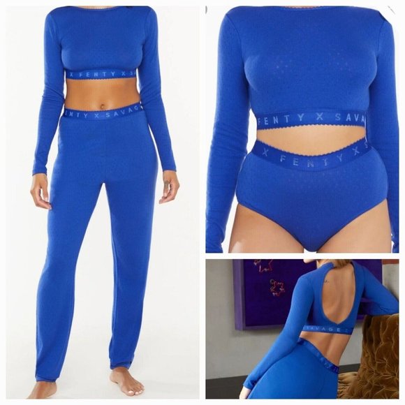 SAVAGE X FENTY Blue Long Sleeve Scoop Back Cropped Sleepwear Top NWT Size 2X - Picture 11 of 11
